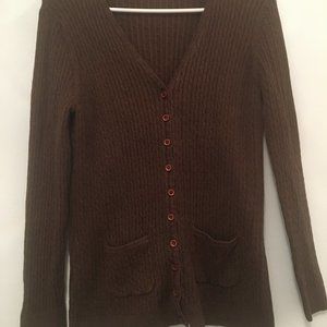 Small Brown Button Down Cardigan with Pockets
